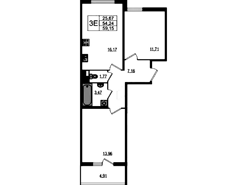 2-комнатная квартира 54.24 м², 1/4 эт., ЖК «Любоград в Стрельне»
